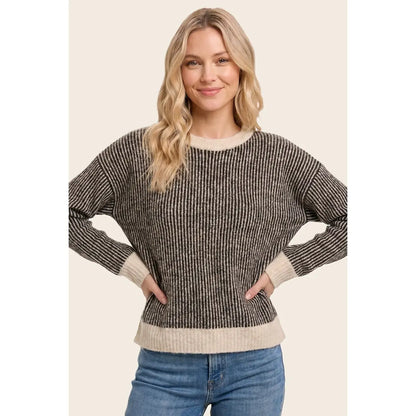 Two-Tone Rib Textured Sweater