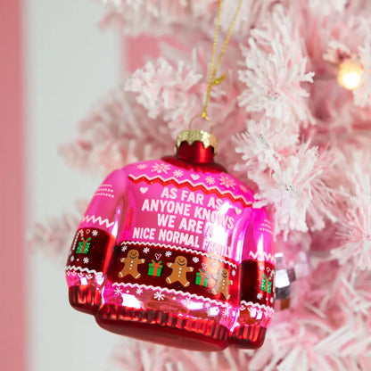 We're Nice Normal Family Glass Ornament