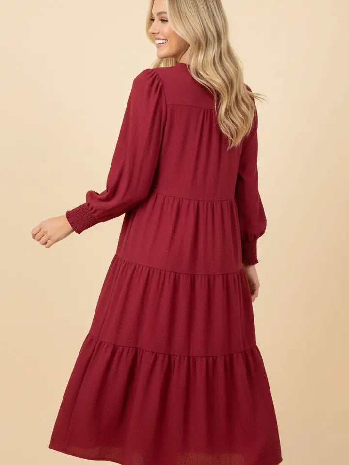 Long Sleeve Tiered Midi Dress