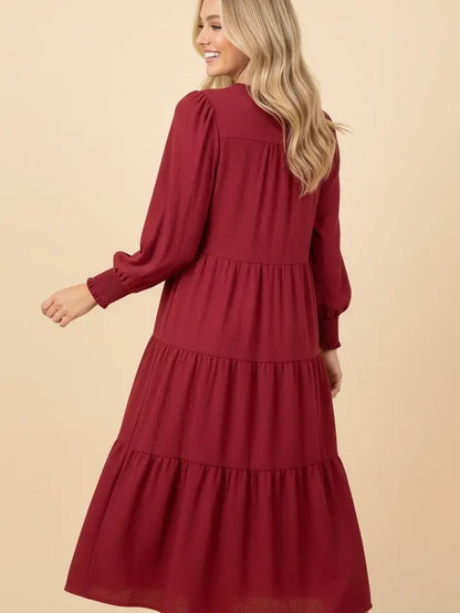 Long Sleeve Tiered Midi Dress