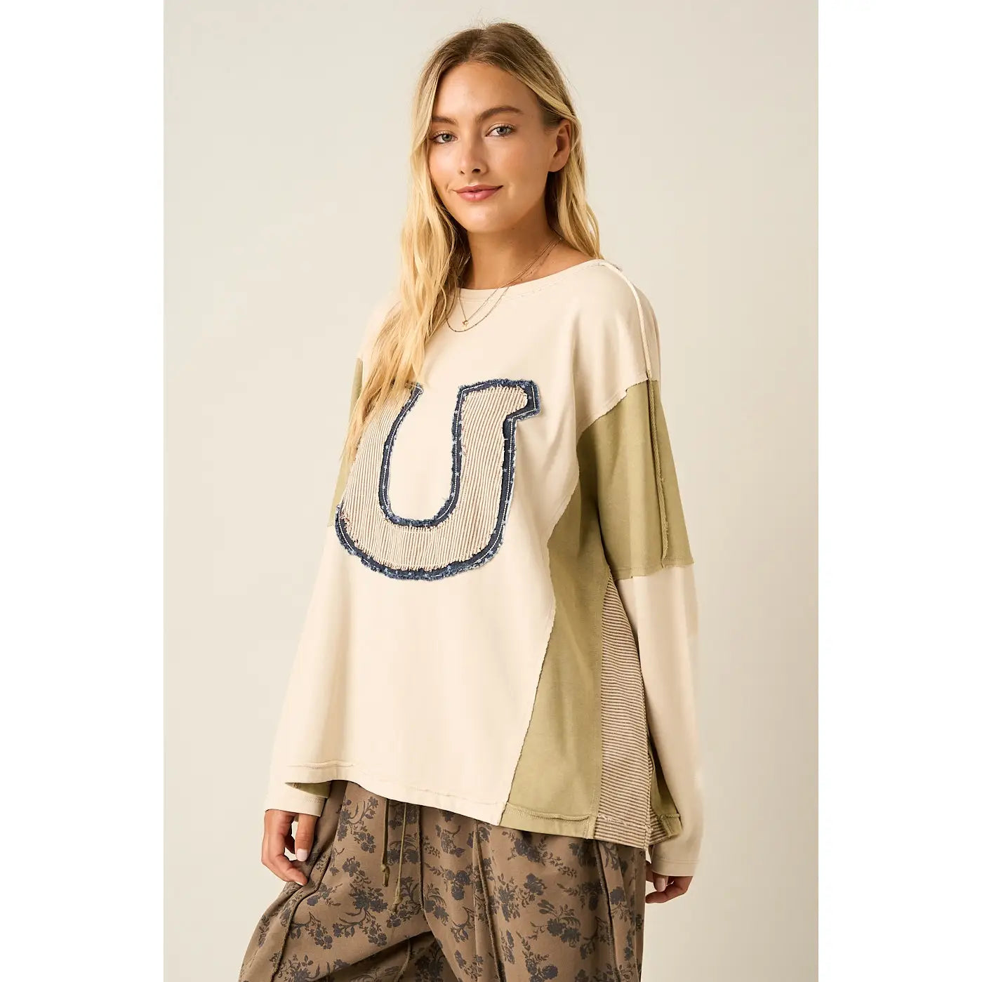 Horseshoe Patchwork Long Sleeve Top