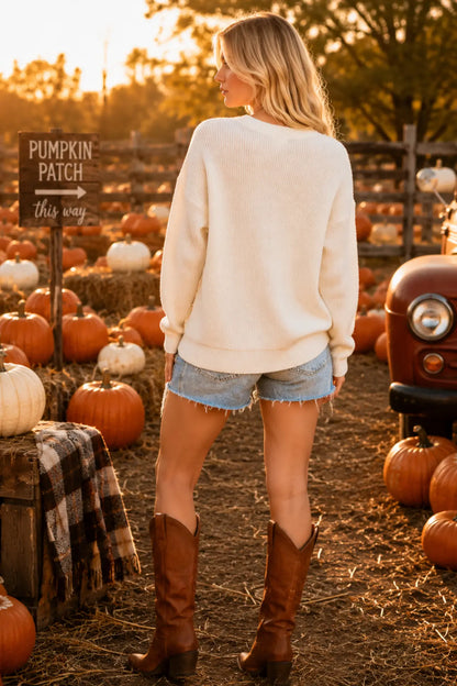 Hello Pumpkin Embroidered Knit Sweater