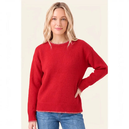 Color Blanket Stitched Solid Sweater