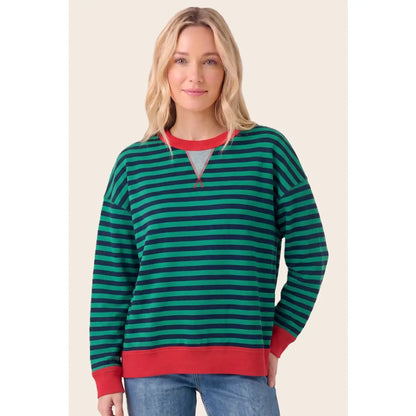 Pop Color Trimmed Stripe Sweatshirt