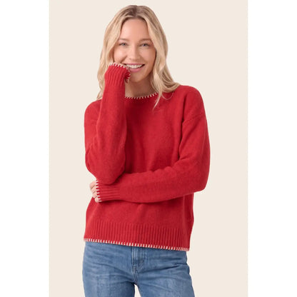 Color Blanket Stitched Solid Sweater