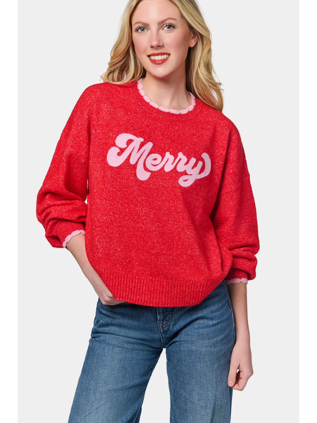 Merry Scallop Trim Relaxed Sweater