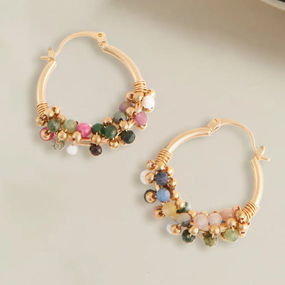 Shayne Genuine Tourmaline Beaded Hoop Earrings