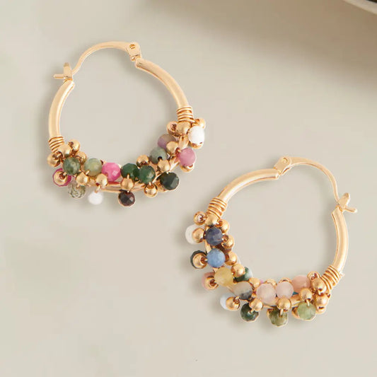 Shayne Genuine Tourmaline Beaded Hoop Earrings