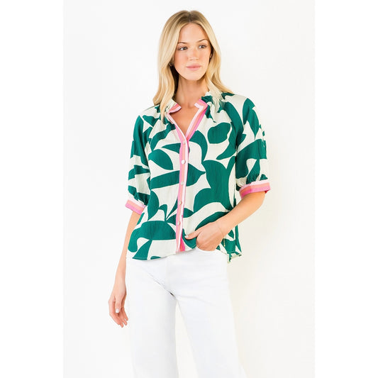 Short Sleeve Silky Geometric Top