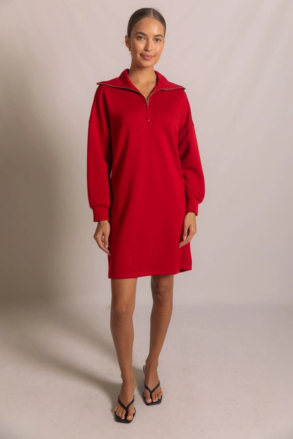 Quarter Zip Up Long Sleeve Dress
