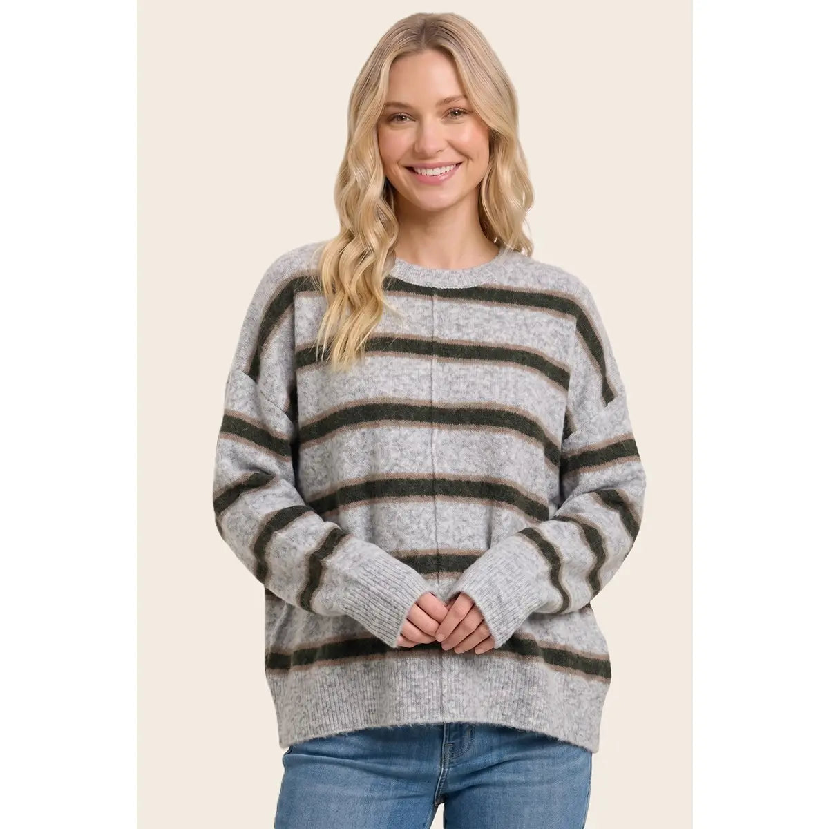 Pintucked Center Striped Sweater