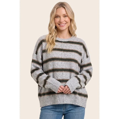 Pintucked Center Striped Sweater