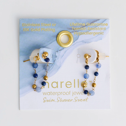 Narelle Waterproof Genuine Lapis Lazuli Beaded Dangle Earrings
