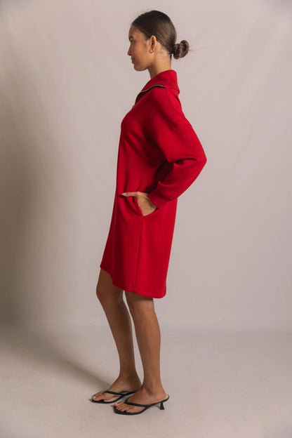 Quarter Zip Up Long Sleeve Dress