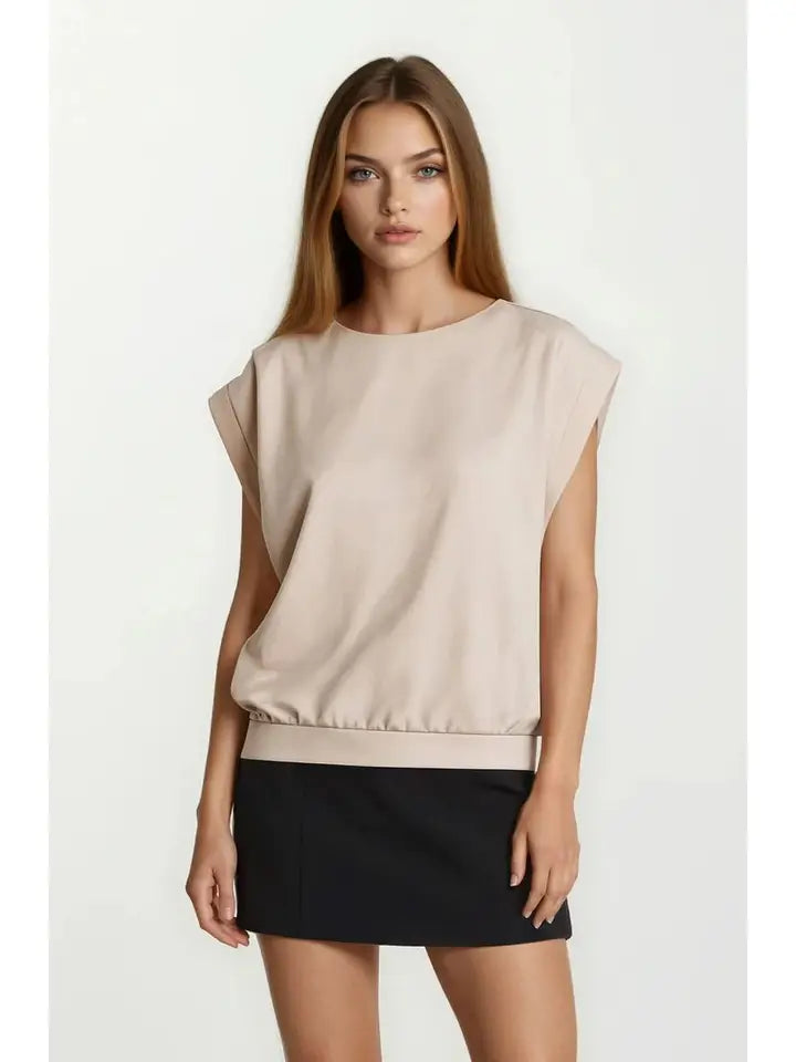 Brushed Modal Drop Shoulder Pleated Top