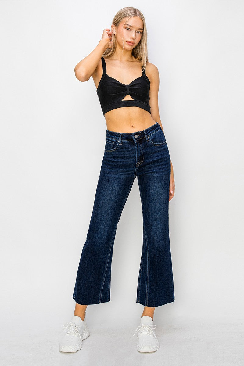 Mid Rise Leg Seam Detailed Ankle Flare Jeans
