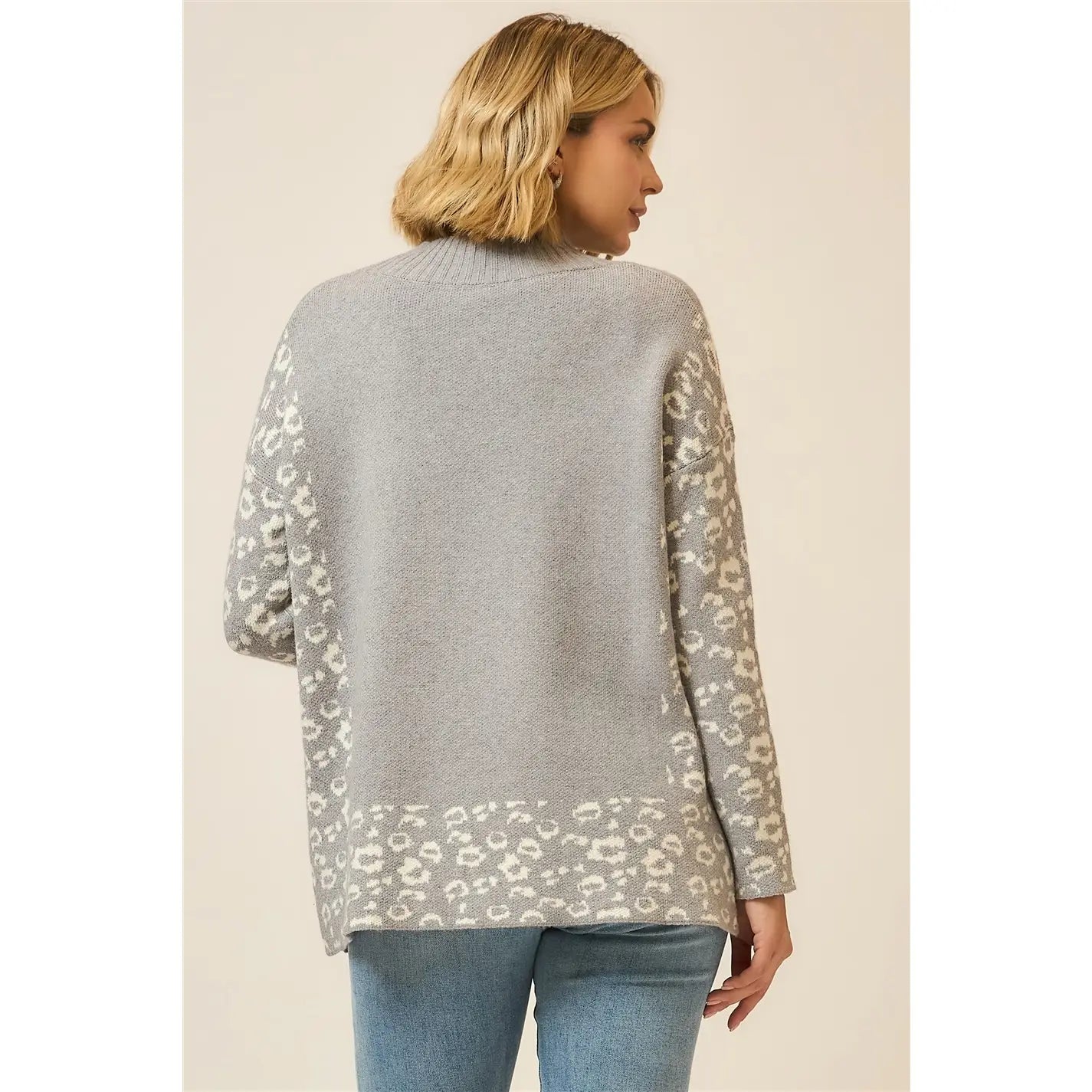 Leopard Contrast Knit Crewneck Sweater