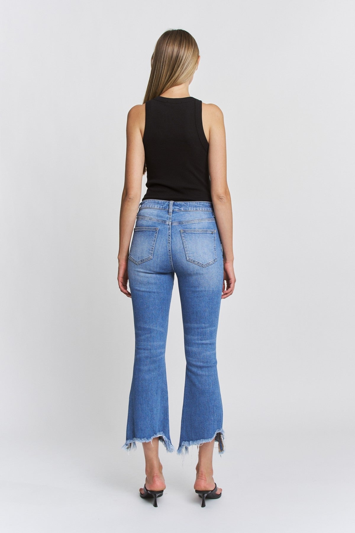 High Rise Crop Flare with Uneven Hem