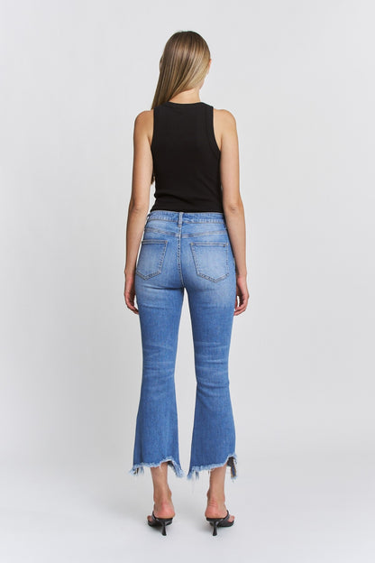High Rise Crop Flare with Uneven Hem