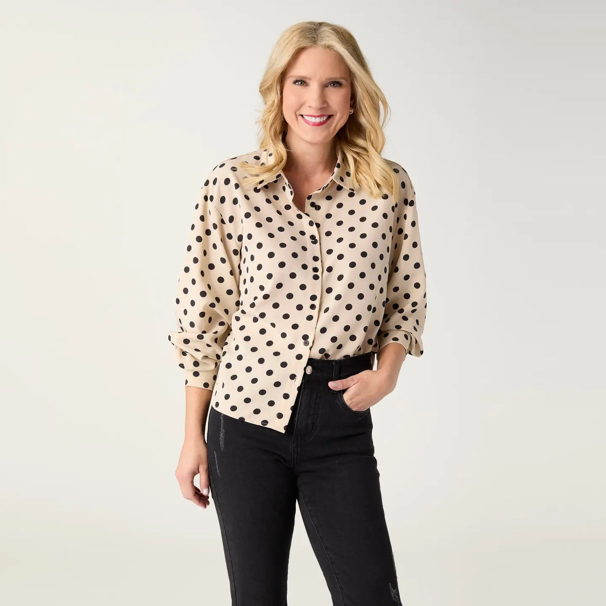 Dot Print Collared Blouse