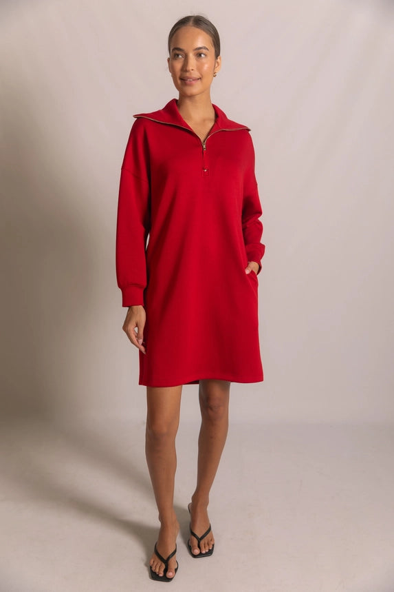 Quarter Zip Up Long Sleeve Dress