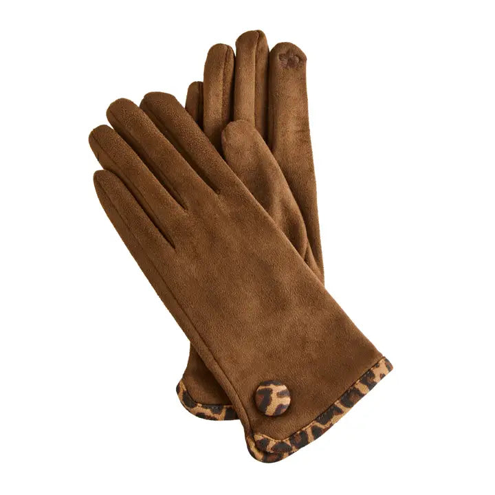 Melia Faux Suede Animal Print Trim Gloves