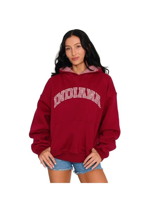 Indiana Crimson Gingham Hoodie