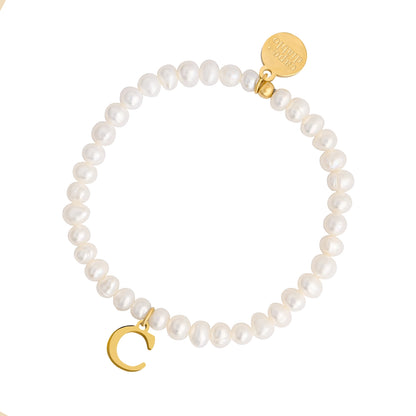 Golden Pearl Initial Letter Bracelet - C