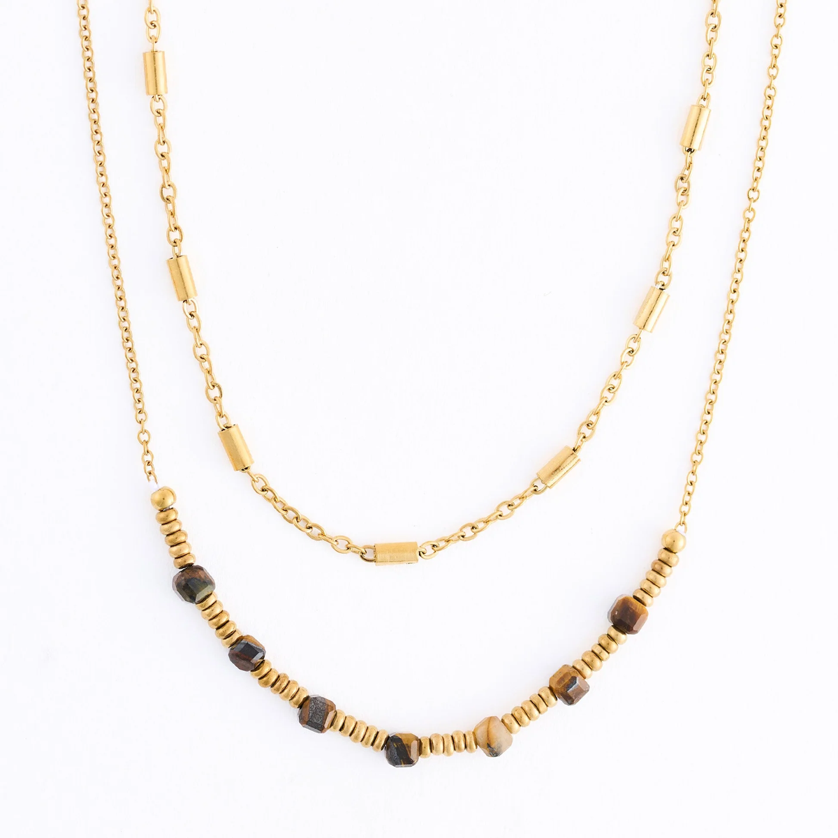 Narelle Genuine Tiger's Eye Double Row Dainty Waterproof Necklace