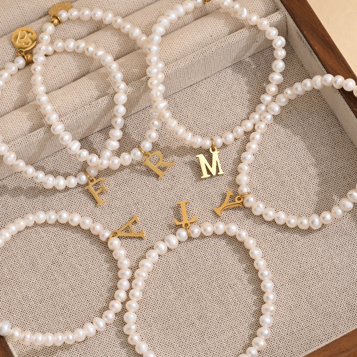 Golden Pearl Initial Letter Bracelet - D