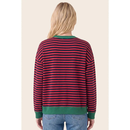 Pop Color Trimmed Stripe Sweatshirt