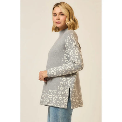 Leopard Contrast Knit Crewneck Sweater