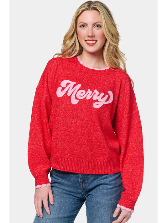Merry Scallop Trim Relaxed Sweater