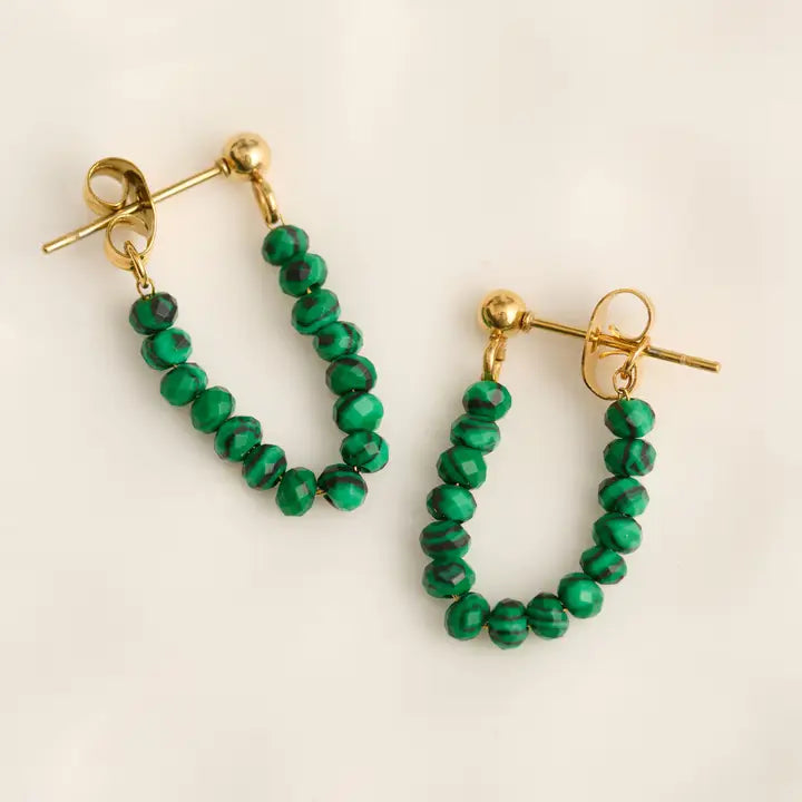 Narelle Waterproof Genuine Malachite Beaded Dangle Earrings