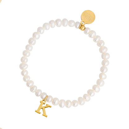 Golden Pearl Initial Letter Bracelet - K