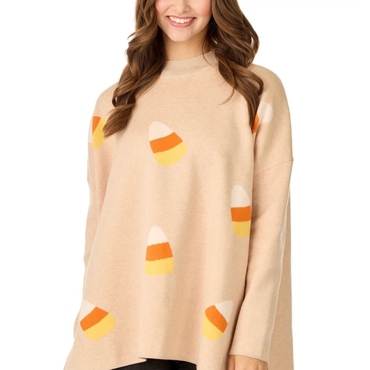 One Size Tan Candy Corn Sweater