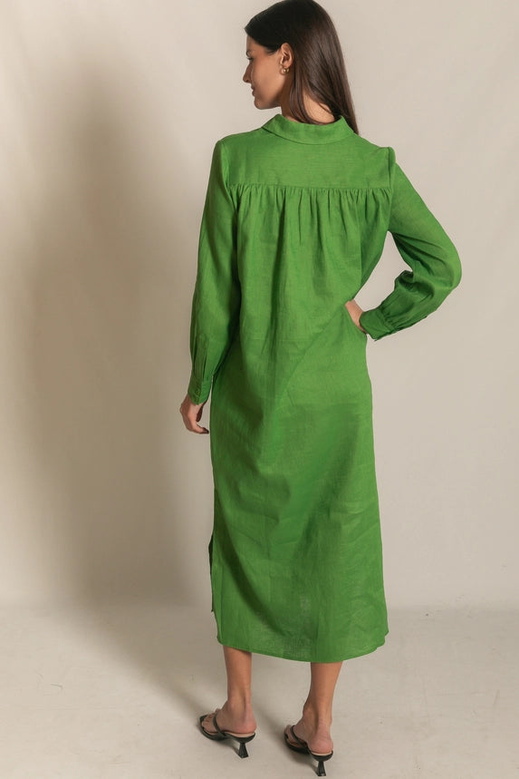 Linen Collared Long Sleeve Dress