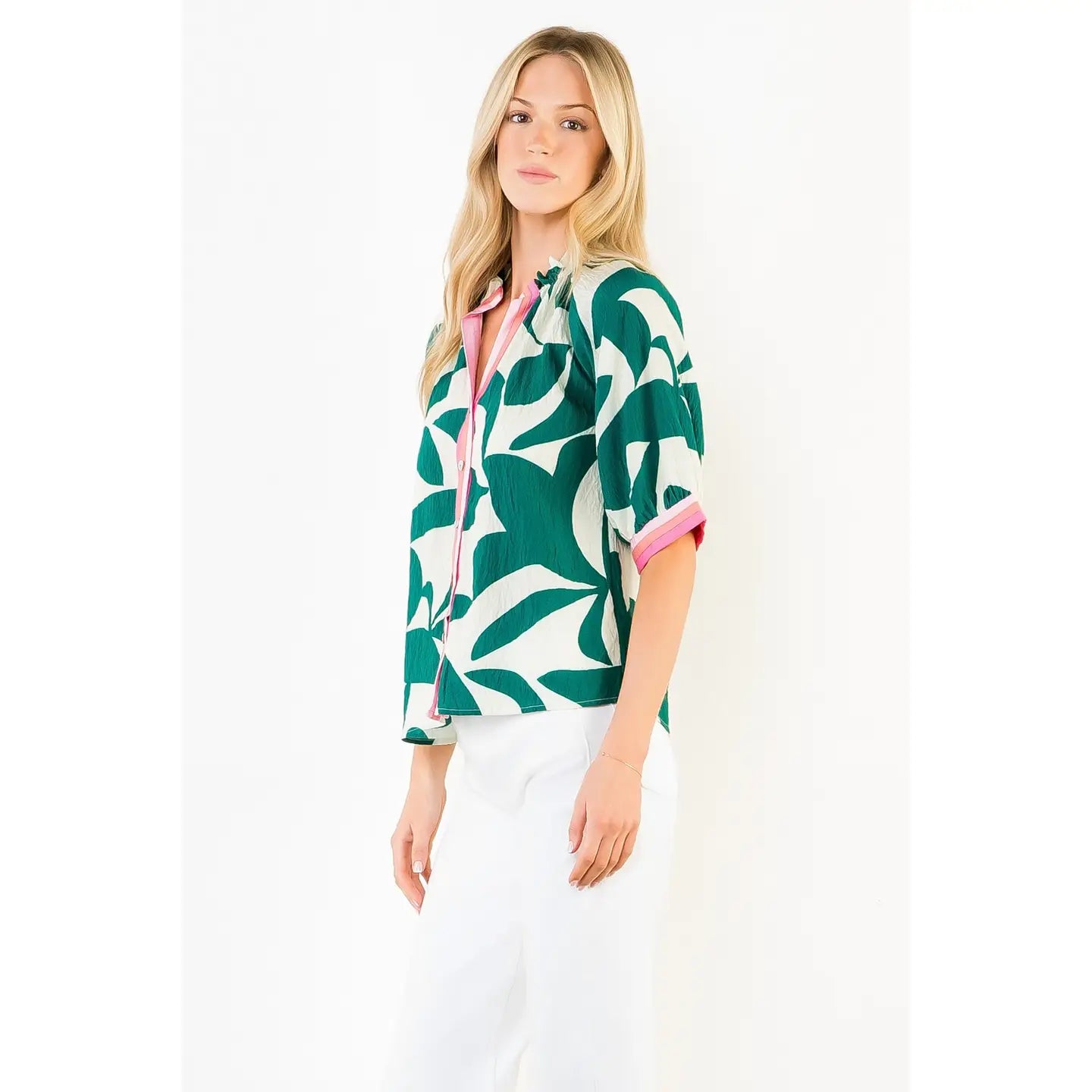 Short Sleeve Silky Geometric Top