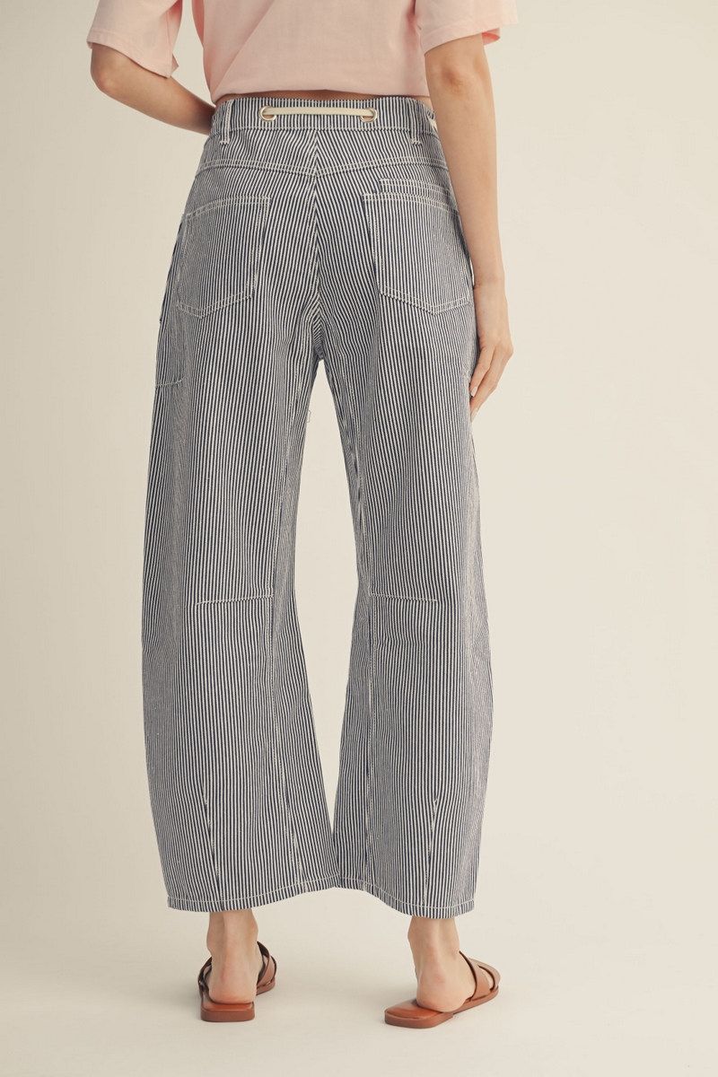 Drawstring Stripe Barrel Pants | 2 Colors Available