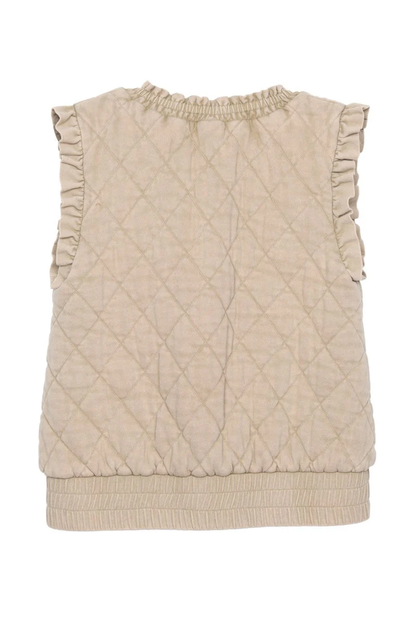 Garment Washed Quilted Ruffle Sleeve Vest
