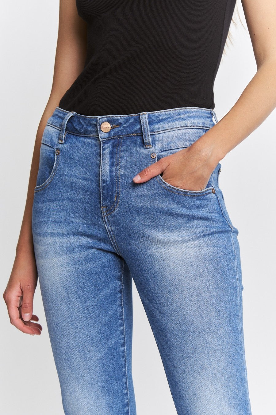 High Rise Crop Flare with Uneven Hem