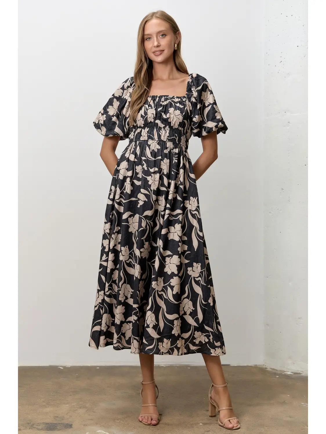 Floral Print Square Neck Midi Dress