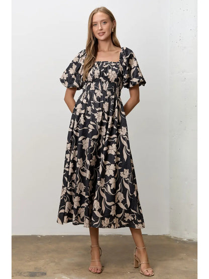 Floral Print Square Neck Midi Dress
