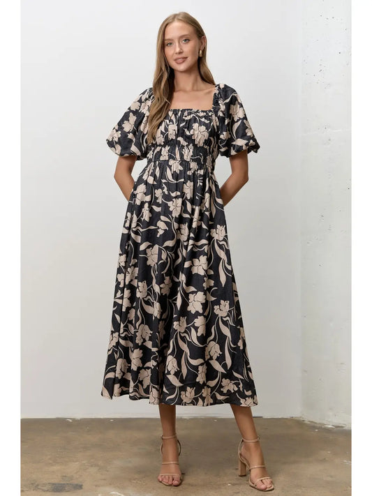 Floral Print Square Neck Midi Dress