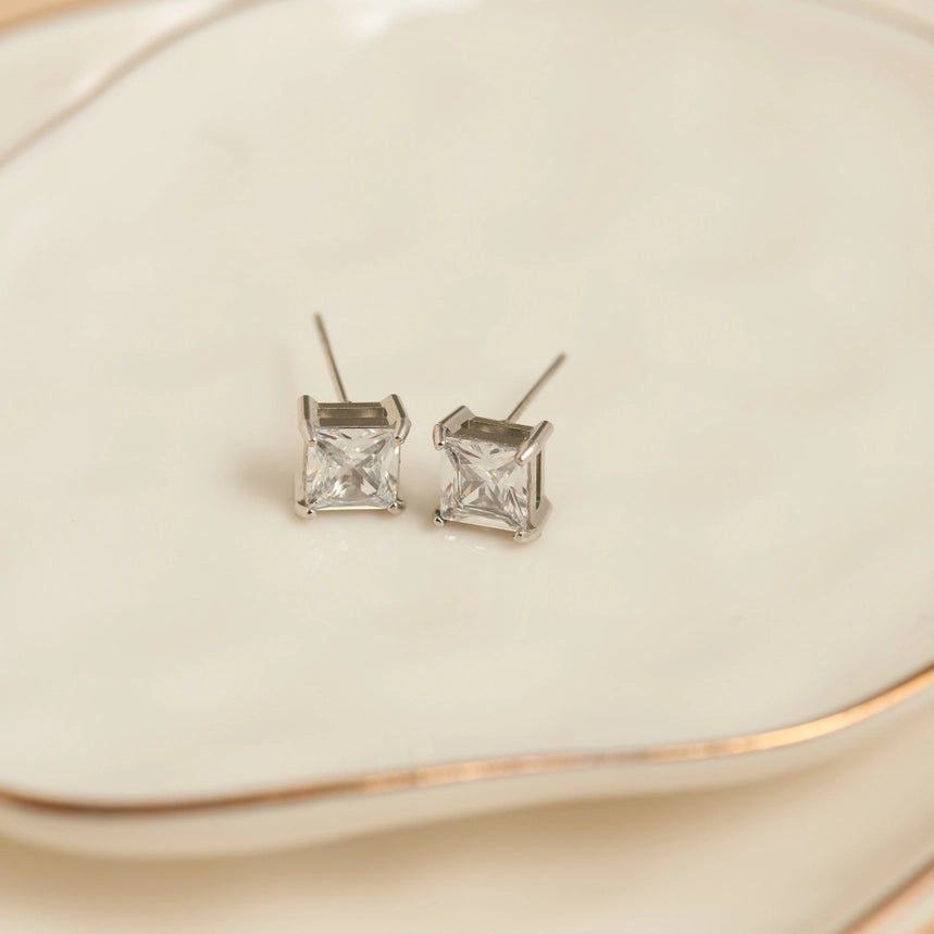 Narelle 6mm Square Cubic Zirconia Stud Waterproof Earrings