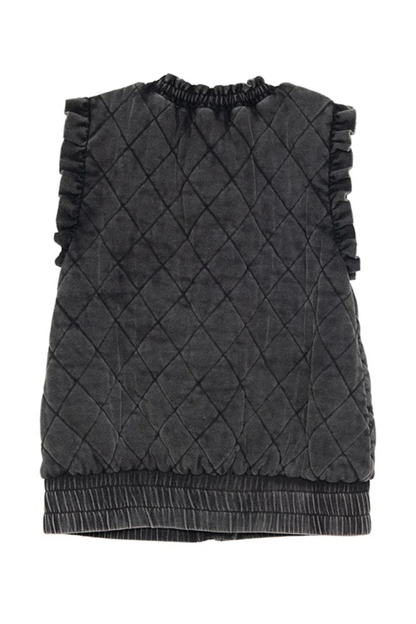 Garment Washed Quilted Ruffle Sleeve Vest