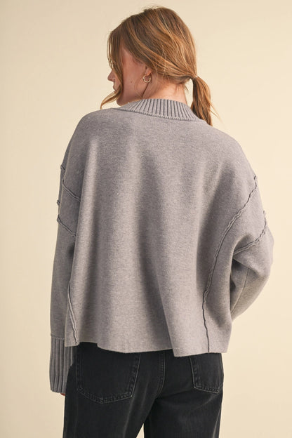 Drop Shoulder Long Sleeve Ribbed Sweater