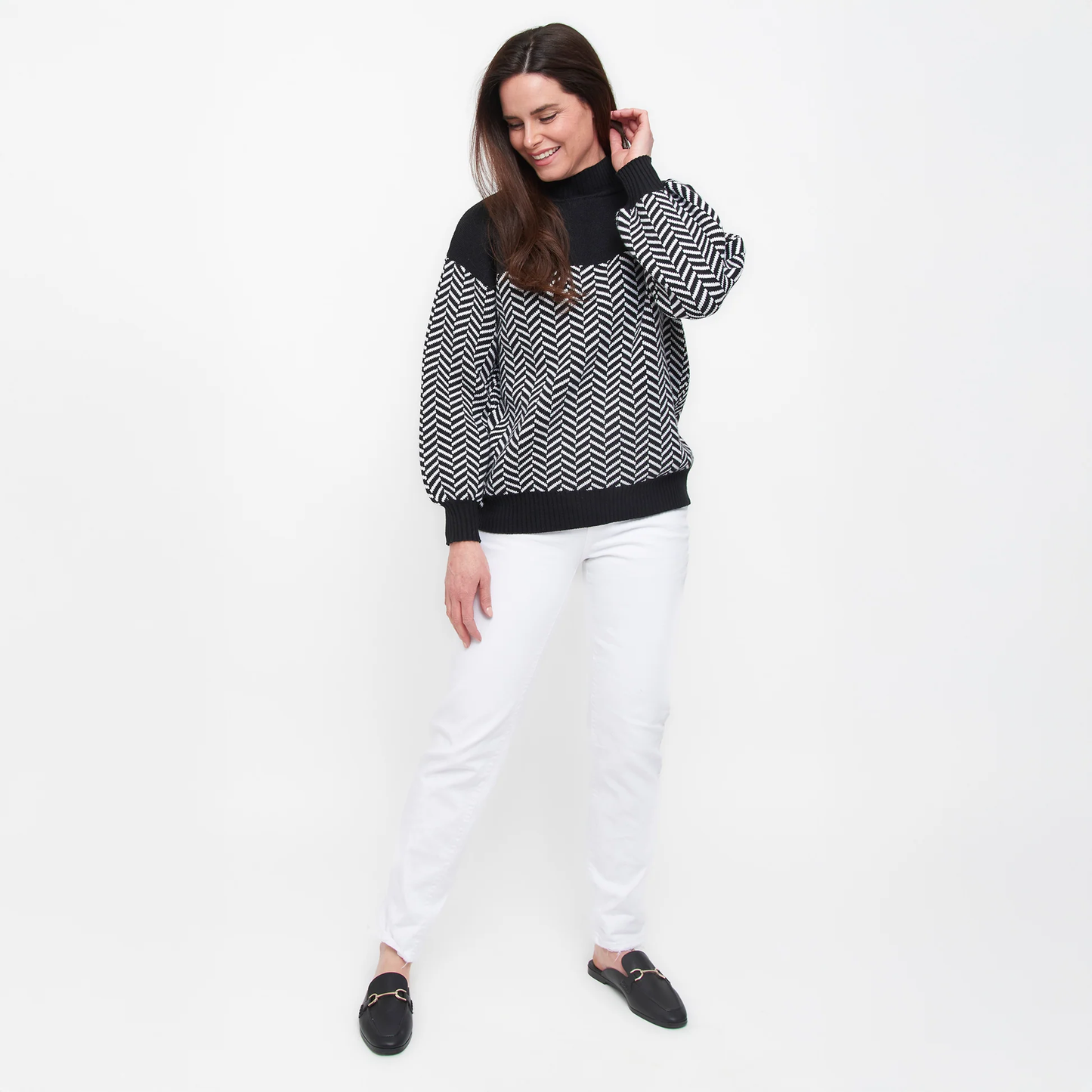 Skyler Herringbone Knit Mock Neck Sweater