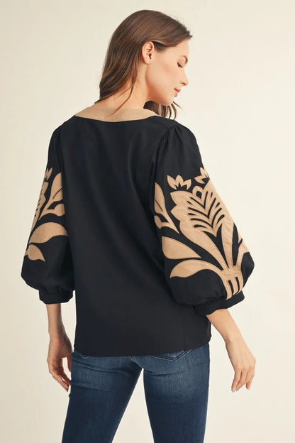 V-Neck with Color Contrast Neckline Top