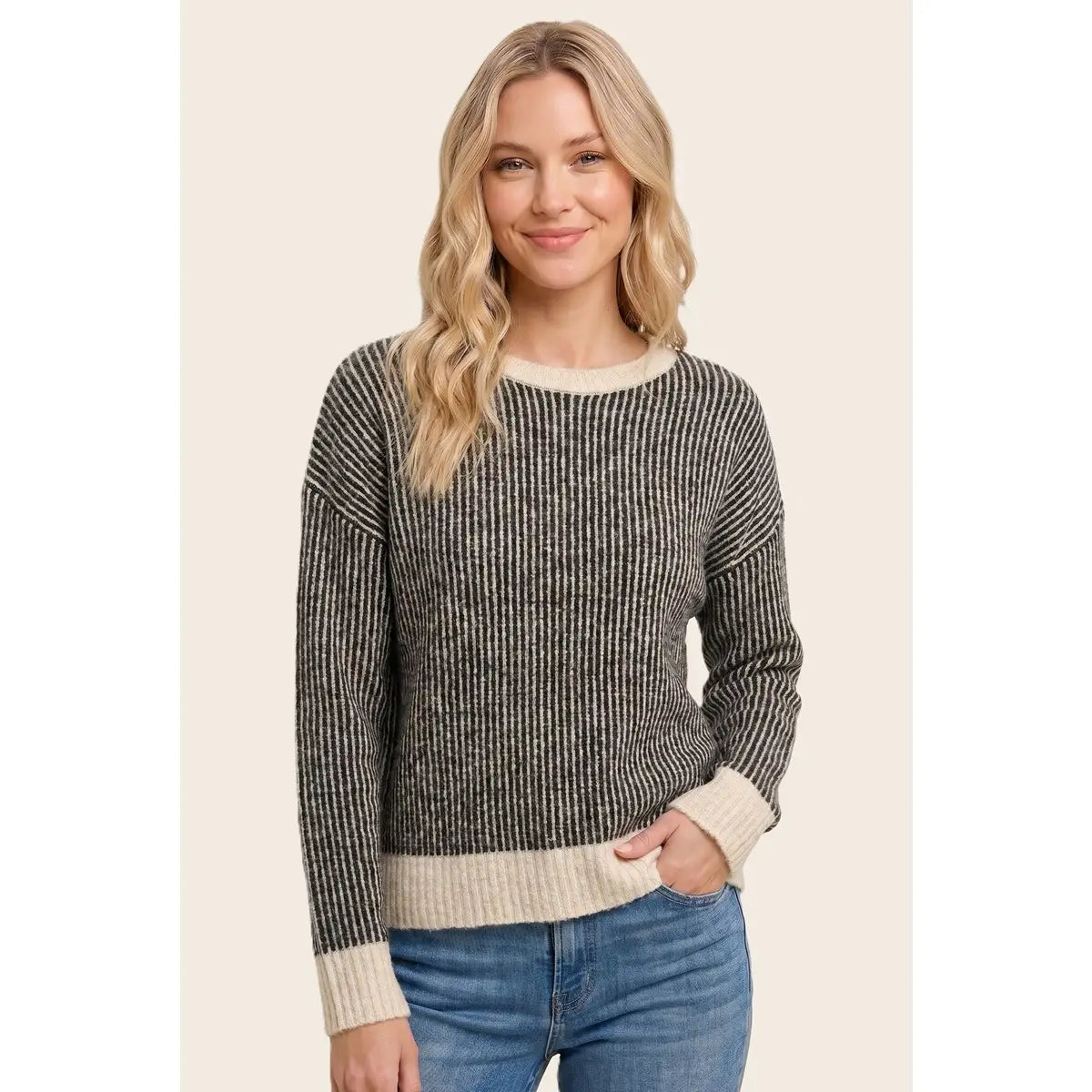 Two-Tone Rib Textured Sweater